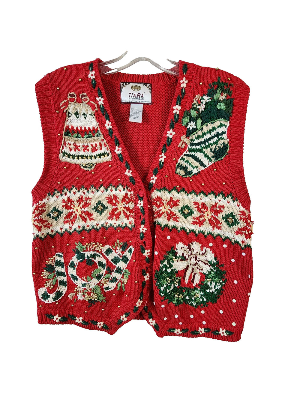 Tiara International Christmas Themed Sweater Women Medium Vest Red